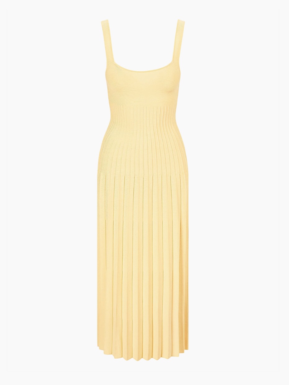 Staud Ellison Knit Pleated Midi Dress